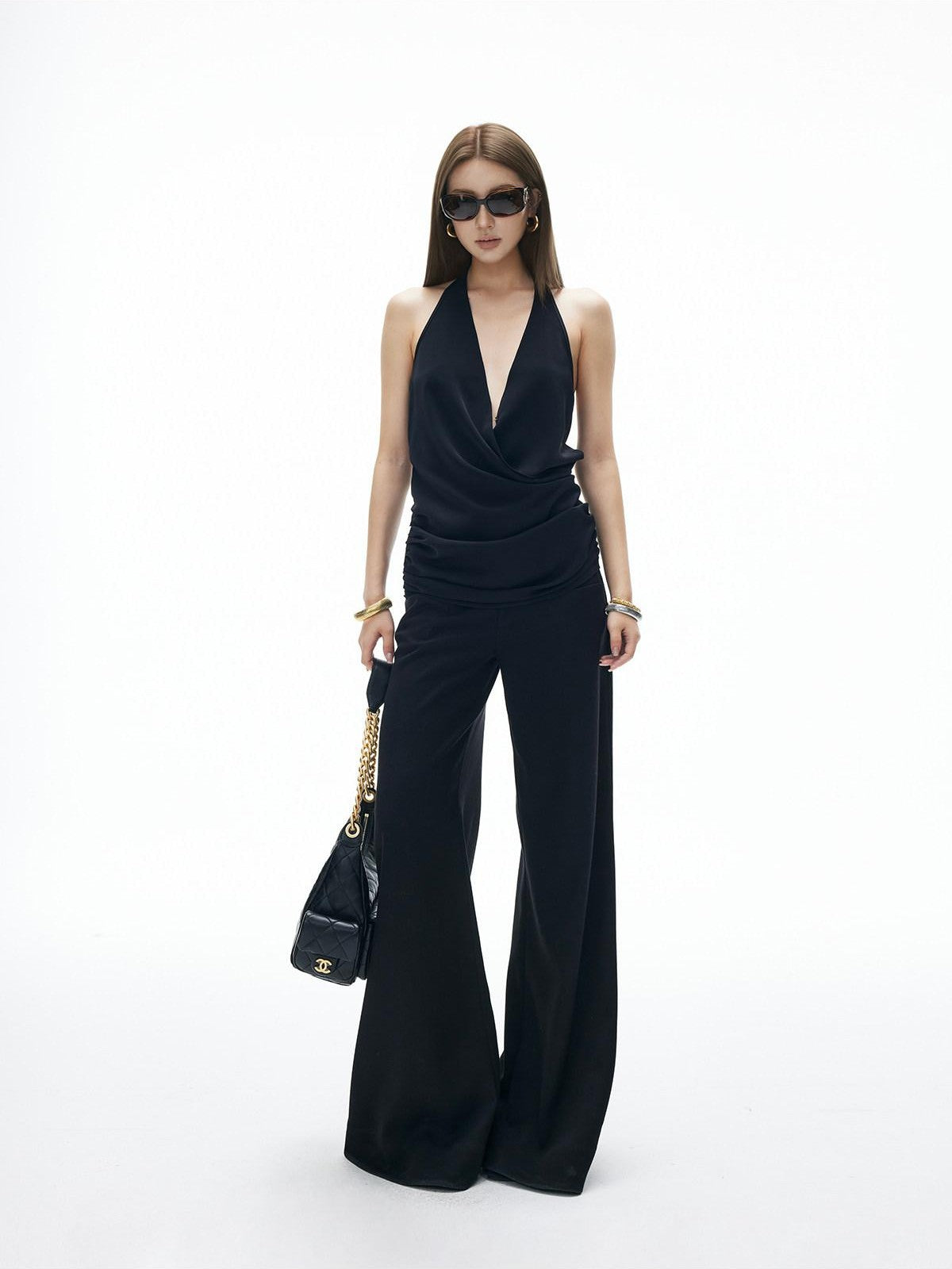 iamxiaa Crisscross Low Plunge V Ruched Backless Slimming Women&