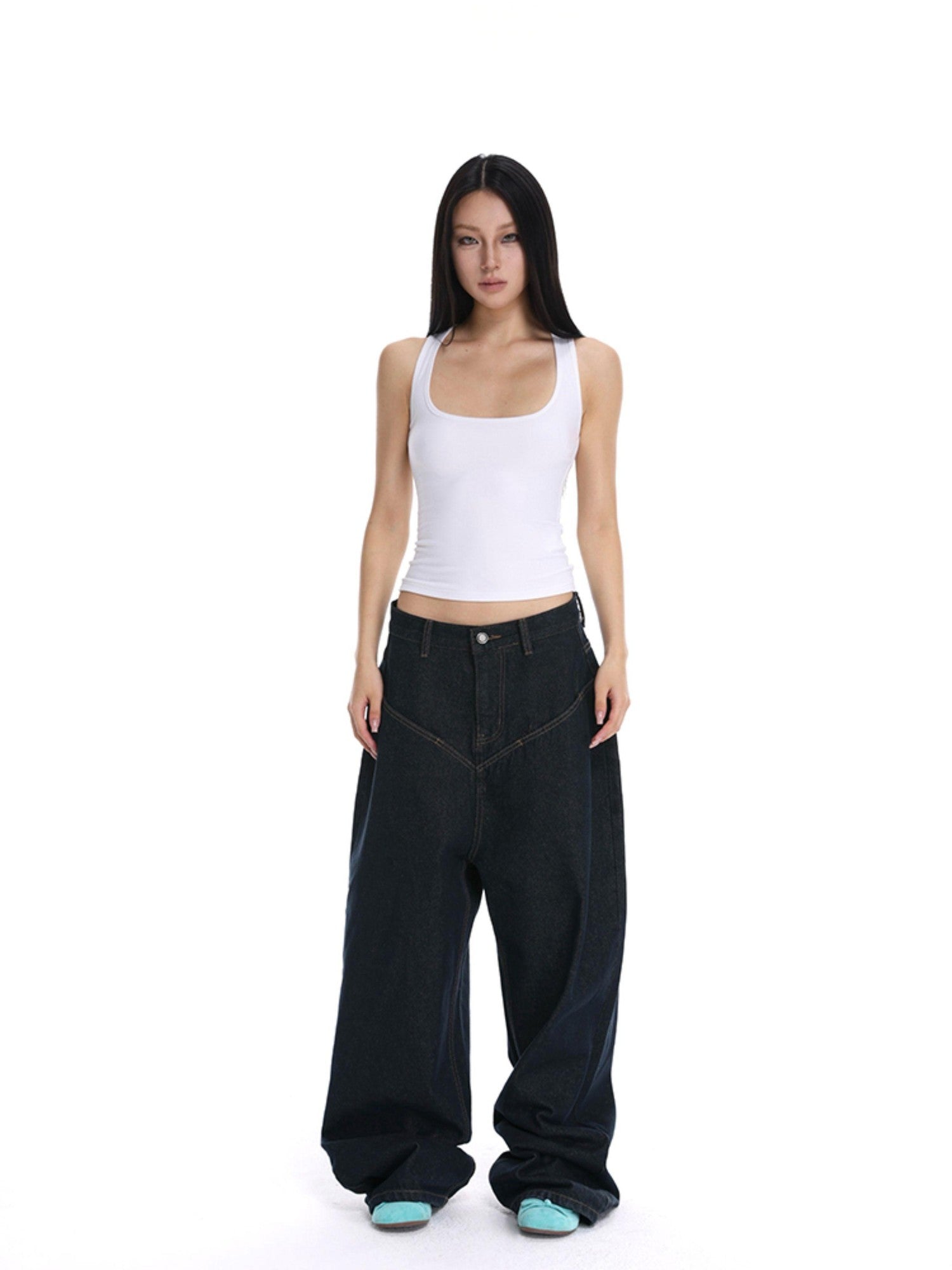 iamxiaa Cropped Brushed U Neck Slim Fit Women&