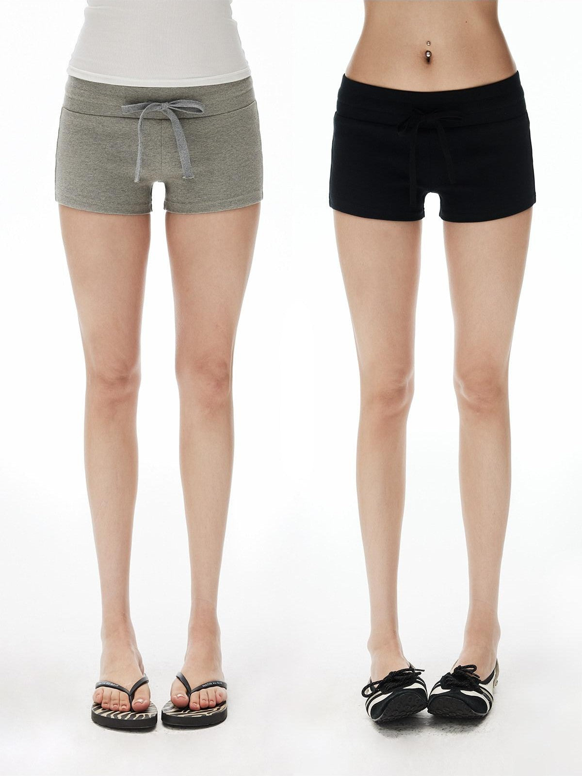 iamxiaa Cross Ribbed Wide Waistband Drawstring Low Rise Women&