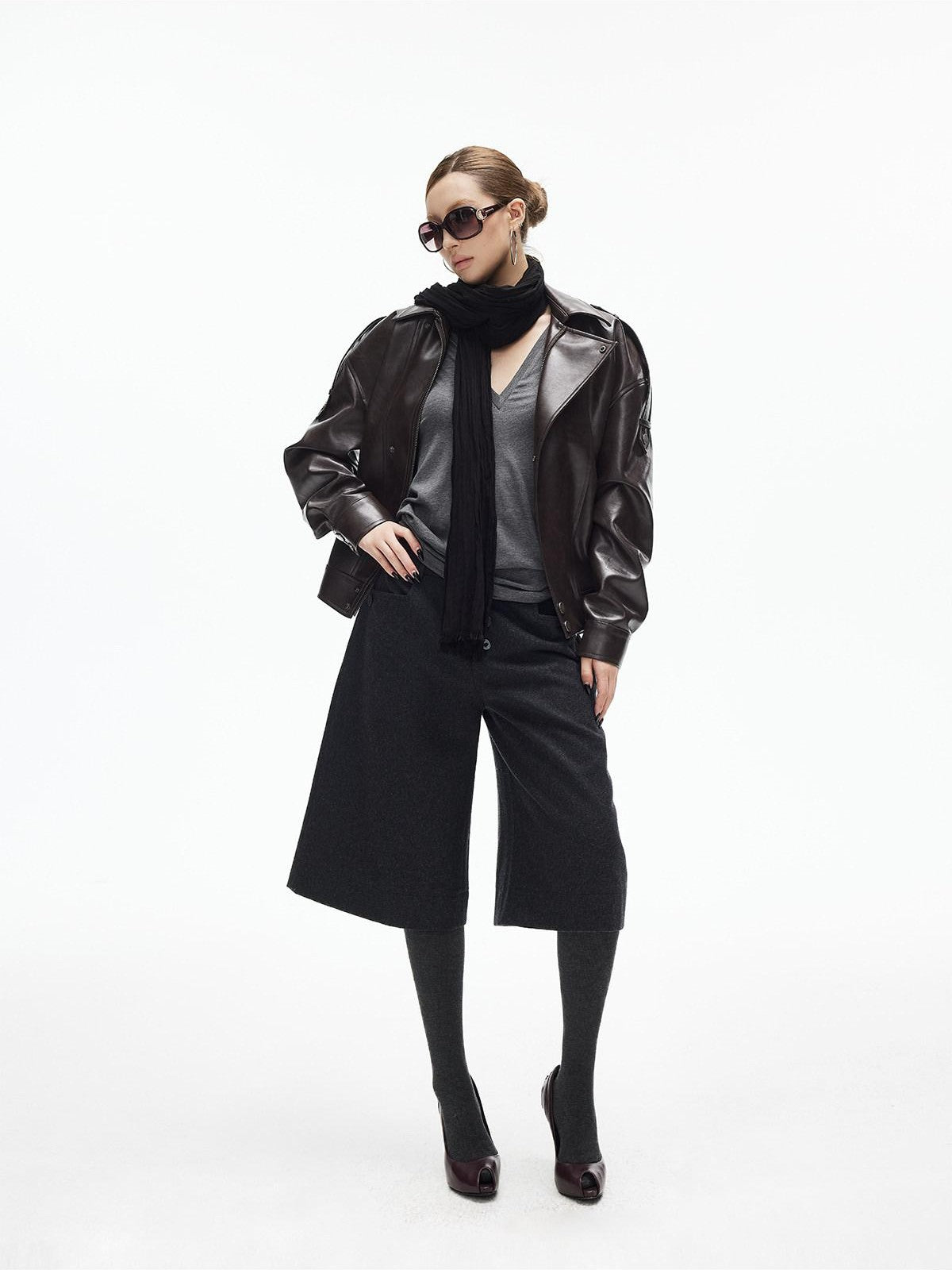 iamxiaa Dark Gray Handstitched Textured Buttoned A Line Women&