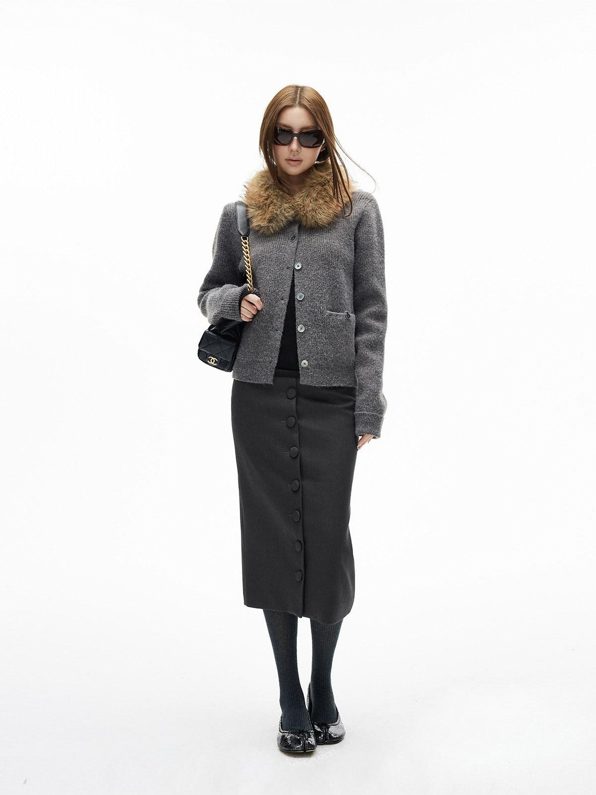 iamxiaa Deep Gray Vintage Handcrafted Button Front Women&