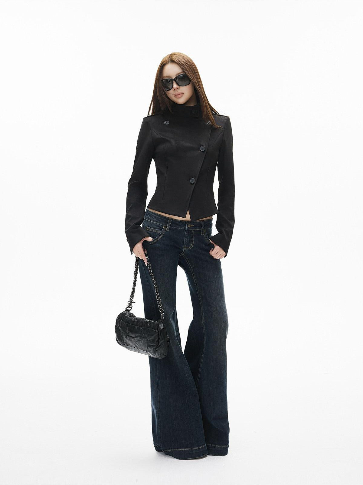 iamxiaa Deep Navy Contrast Stitch Ultra Low Rise Five Pocket Women&