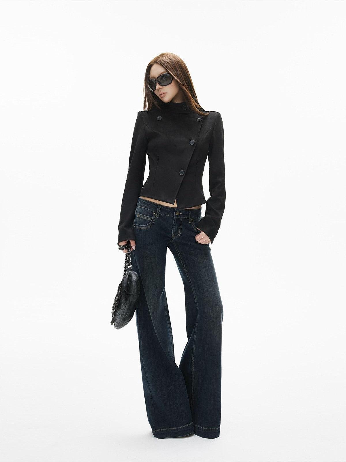 iamxiaa Deep Navy Contrast Stitch Ultra Low Rise Five Pocket Women&