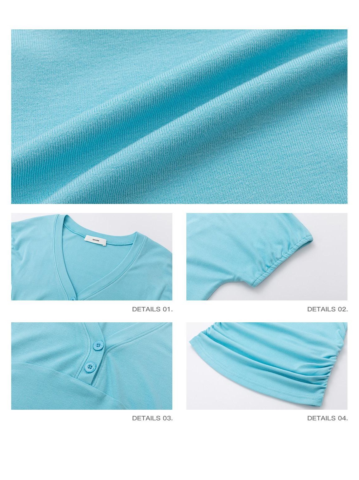 iamxiaa Deep Sweetheart Henley Ruching Cap Sleeve Women&