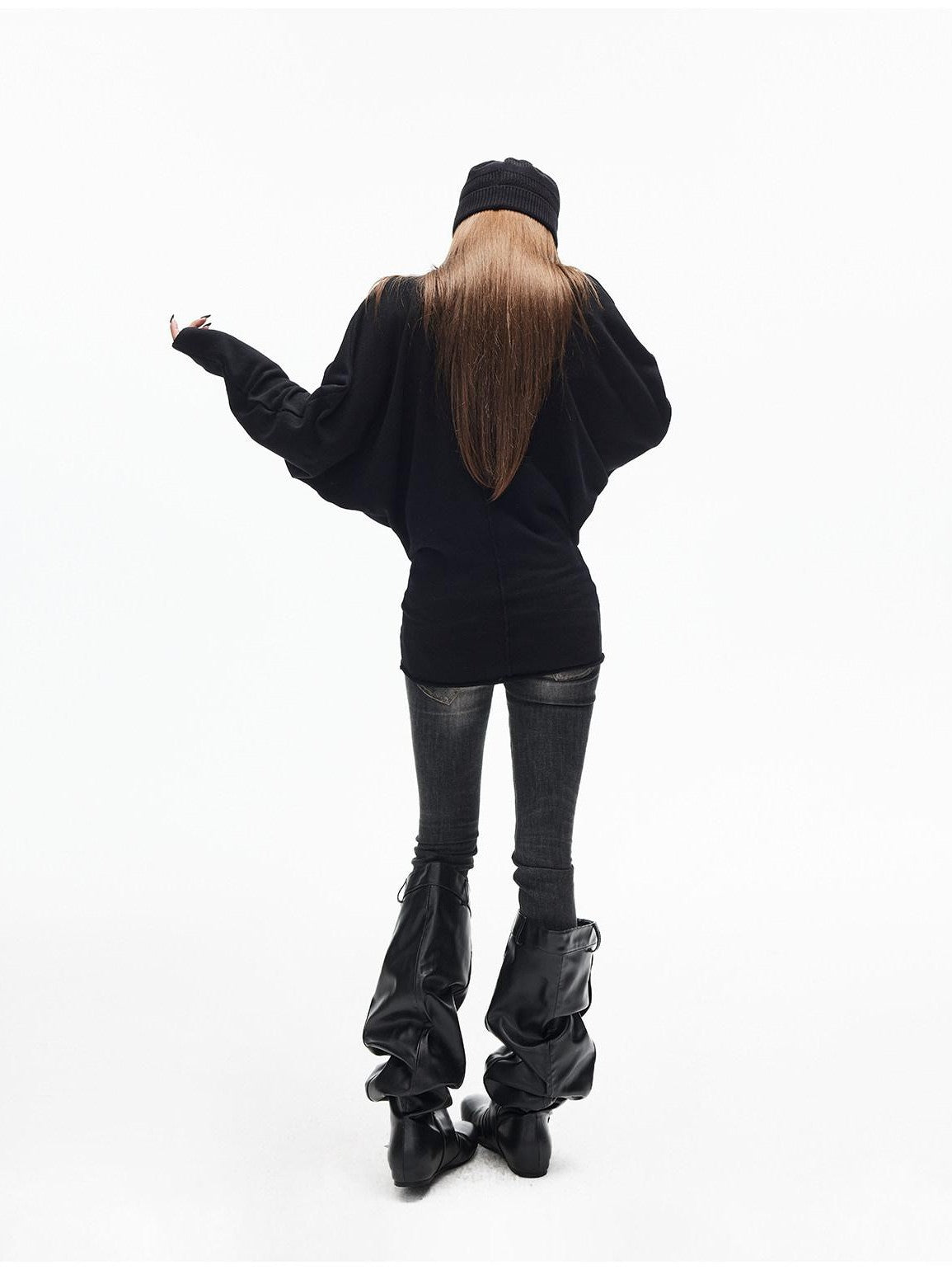 iamxiaa Deep U Neck Center Seam Batwing Sleeve Women&
