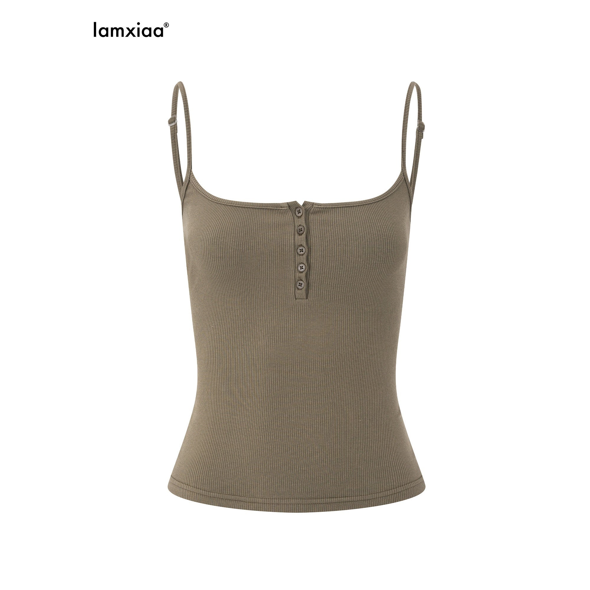 iamxiaa_Deep_U_Neck_Ribbed_Button_Front_Slim_Fit_Women&