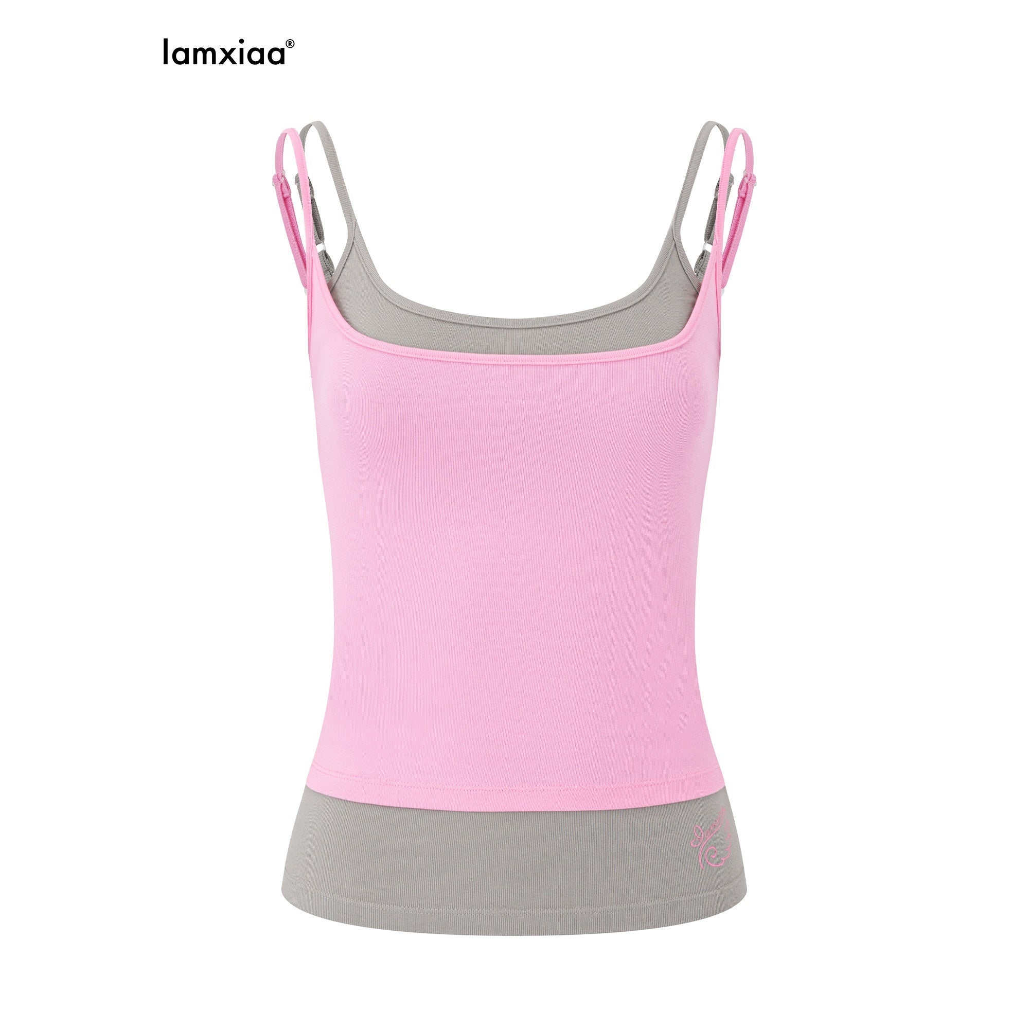 iamxiaa_Deep_U_Neck_Small_Print_Colorblock_Layered_Two_Piece_Women&