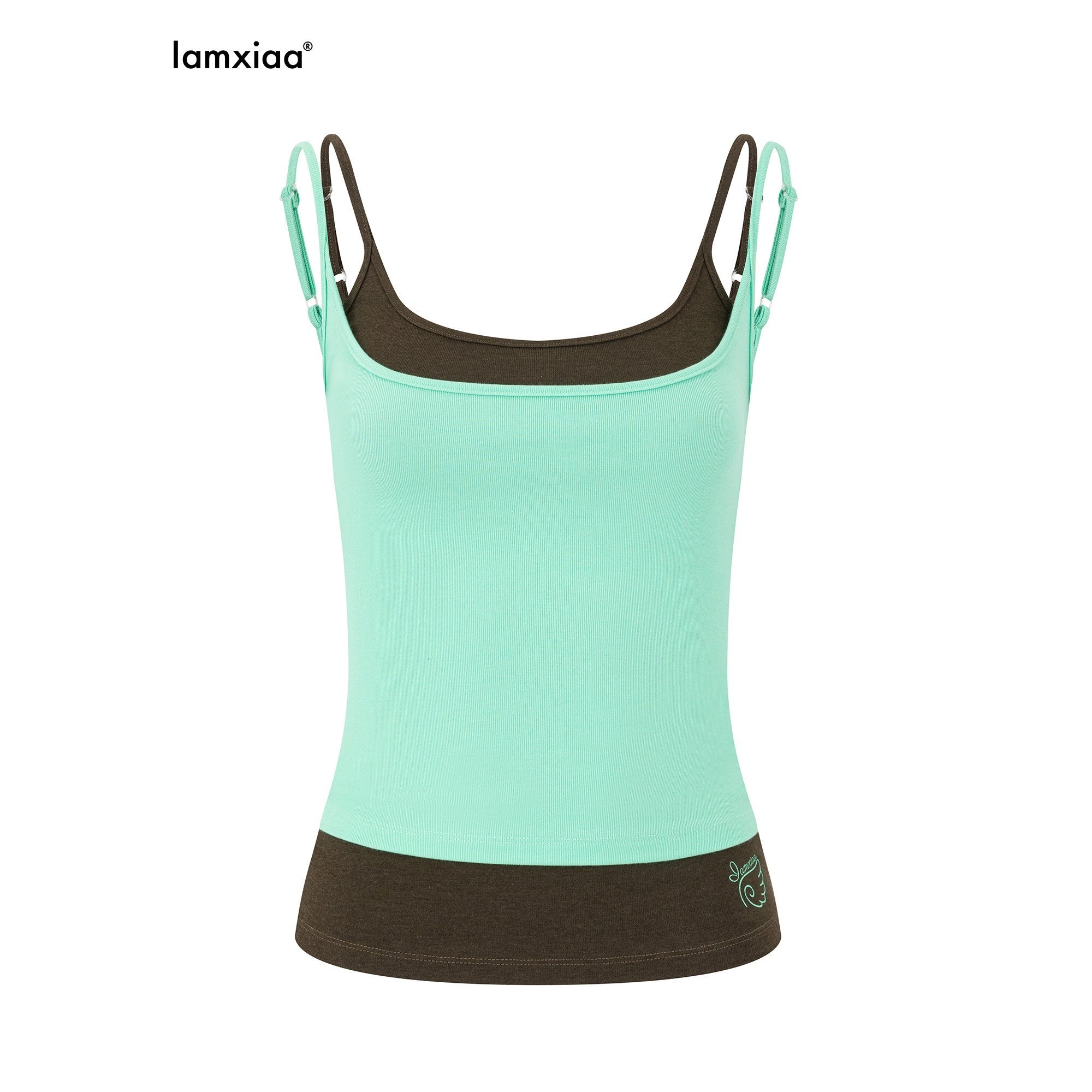 iamxiaa_Deep_U_Neck_Small_Print_Colorblock_Layered_Two_Piece_Women&