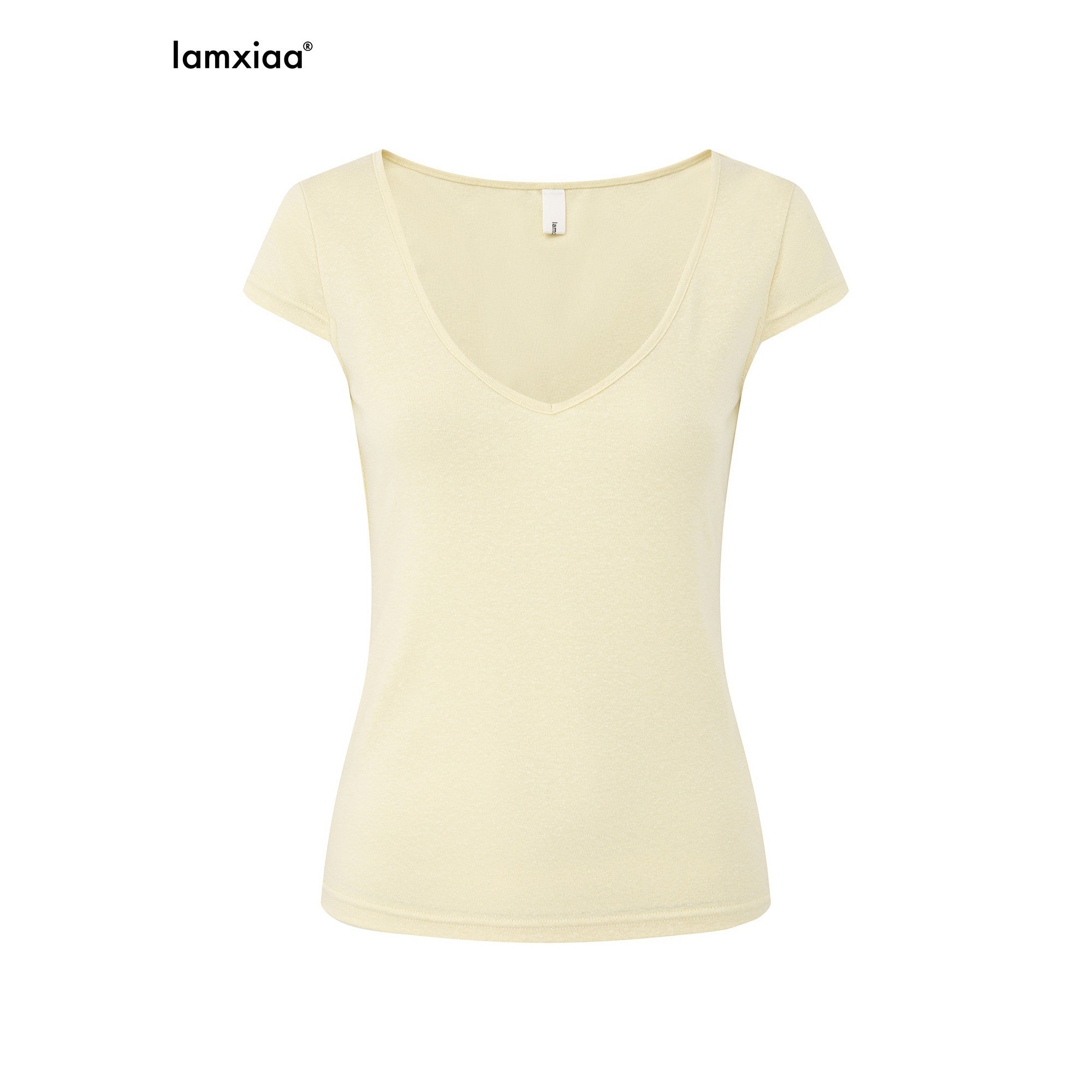 iamxiaa_Deep_V-neck_Cap_Sleeves_Fitted_Waist_Women&
