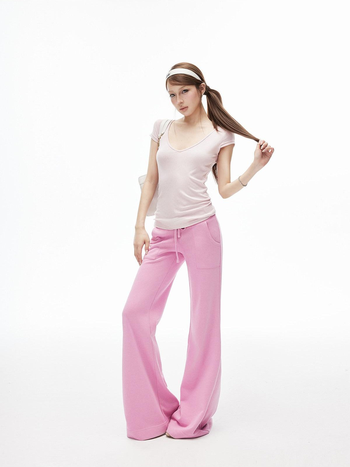 iamxiaa Deep V-neck Cap Sleeves Fitted Waist Women&