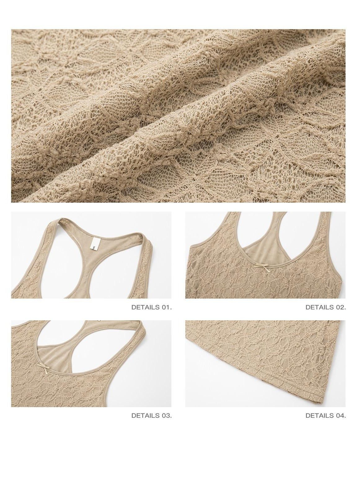iamxiaa Delicate Lace U Neck Wide Strap Racerback Slim Stretch Women&