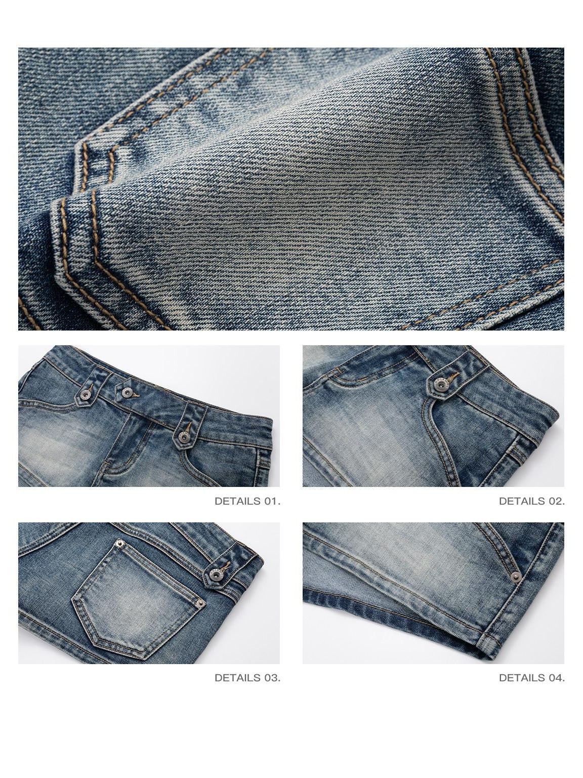 iamxiaa Distressed Washed Deconstructed Faux Belt Workwear Women&