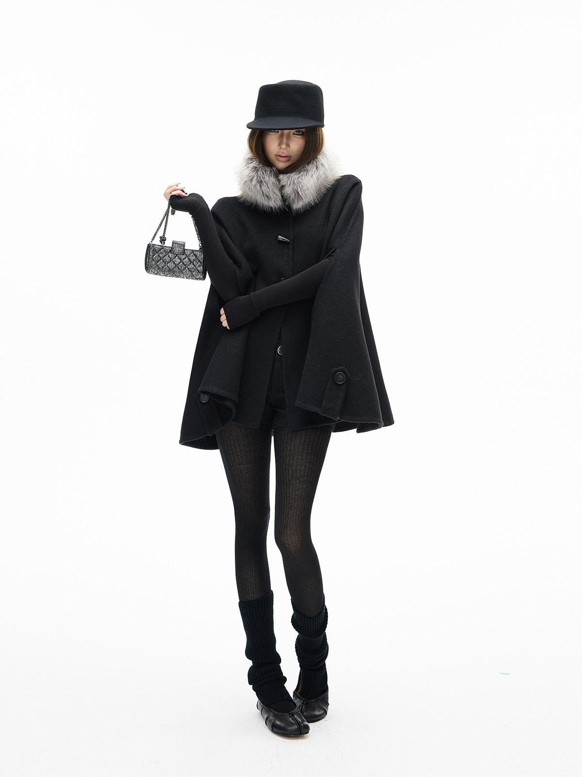 iamxiaa Double Face Stand Collar Eco Fur Horn Toggle Women&