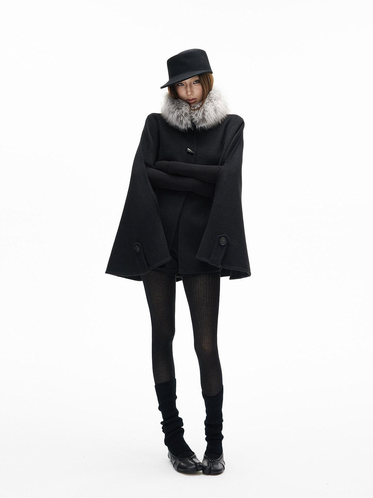 iamxiaa Double Face Stand Collar Eco Fur Horn Toggle Women&