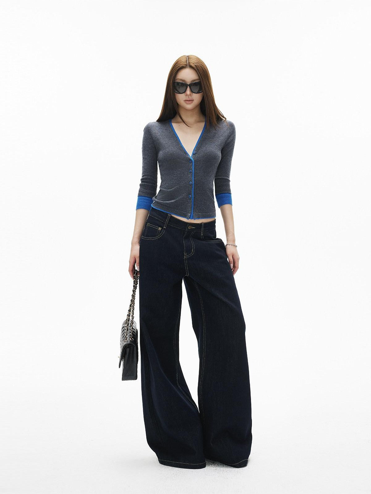 iamxiaa Eye Catching Contrast Trim V-neck Women&