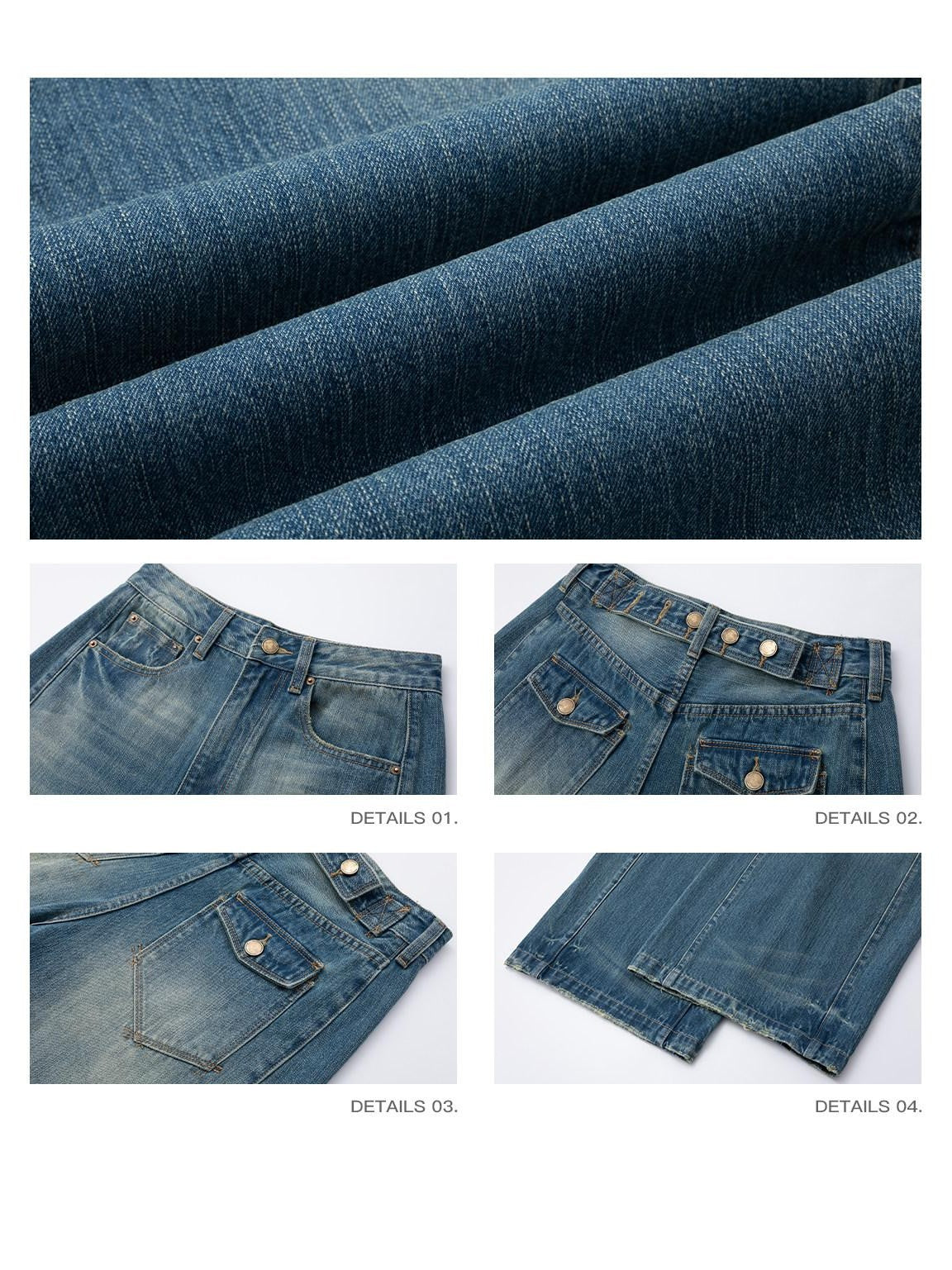 iamxiaa Faded Vintage Washed Blue Adjustable Back Waist Tab Women&