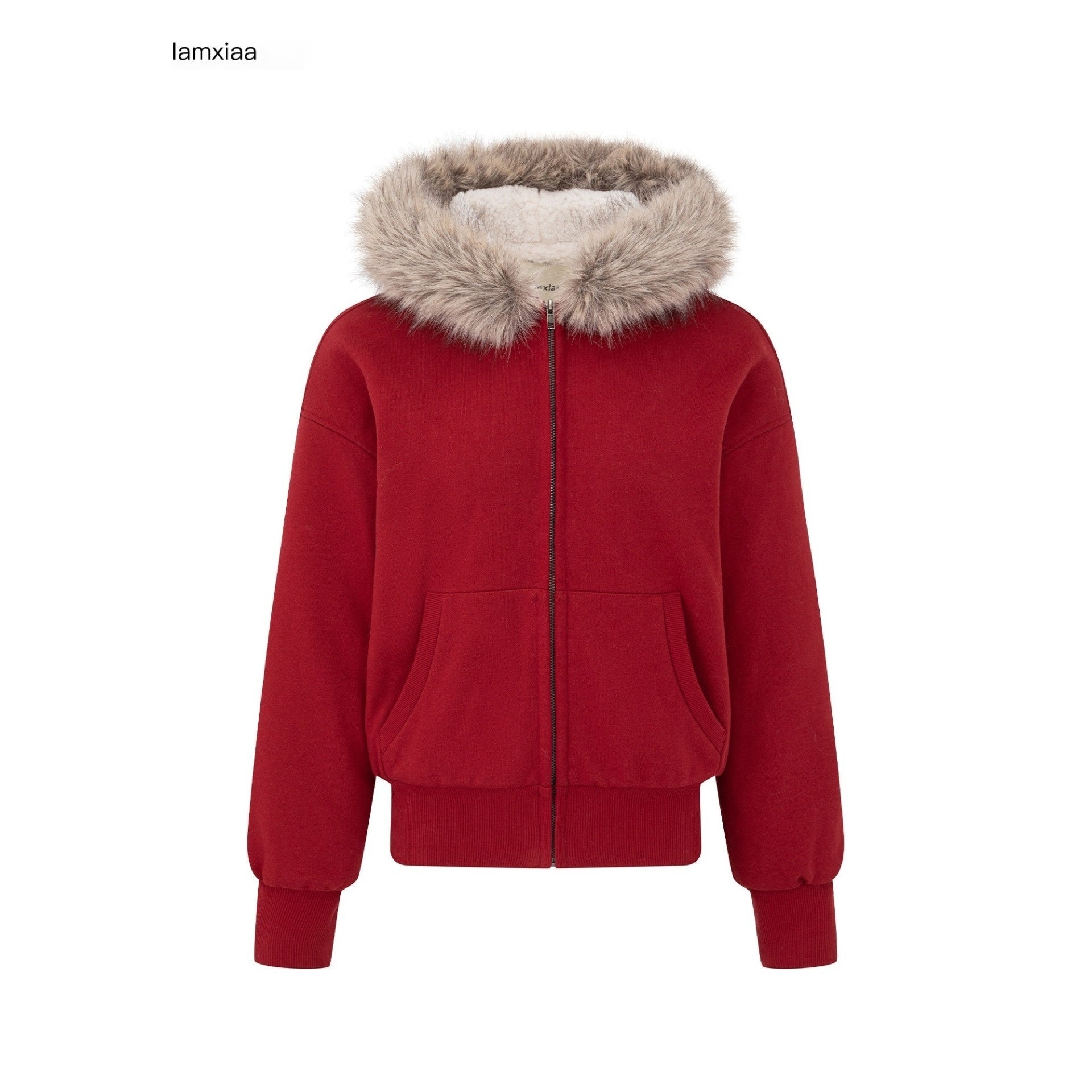 iamxiaa_Garment_Dyed_Lava_Red_Hooded_Eco_Fur_Fleece_Women&