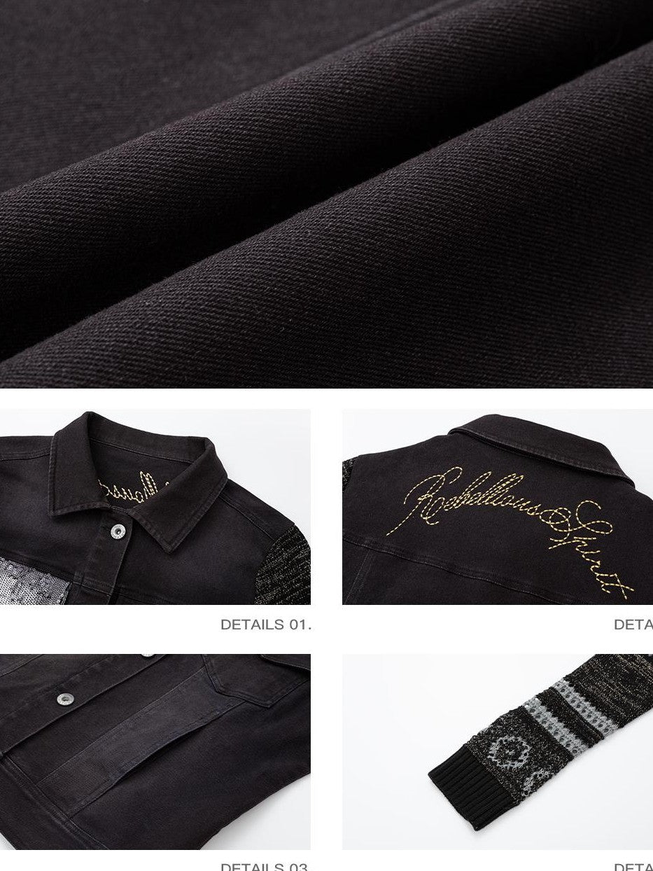 iamxiaa Gold Thread Embroidery Jacquard Knit Sleeve Cotton Twill Patchwork Women&