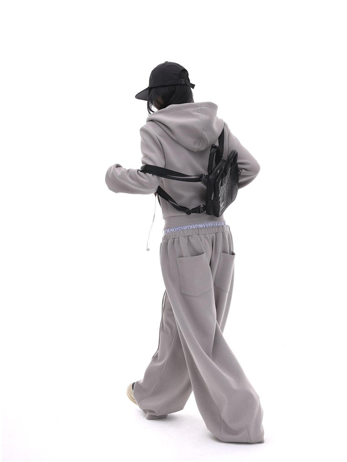 iamxiaa Gray Designer Fitted Cropped Classic Hooded Reversible Women&
