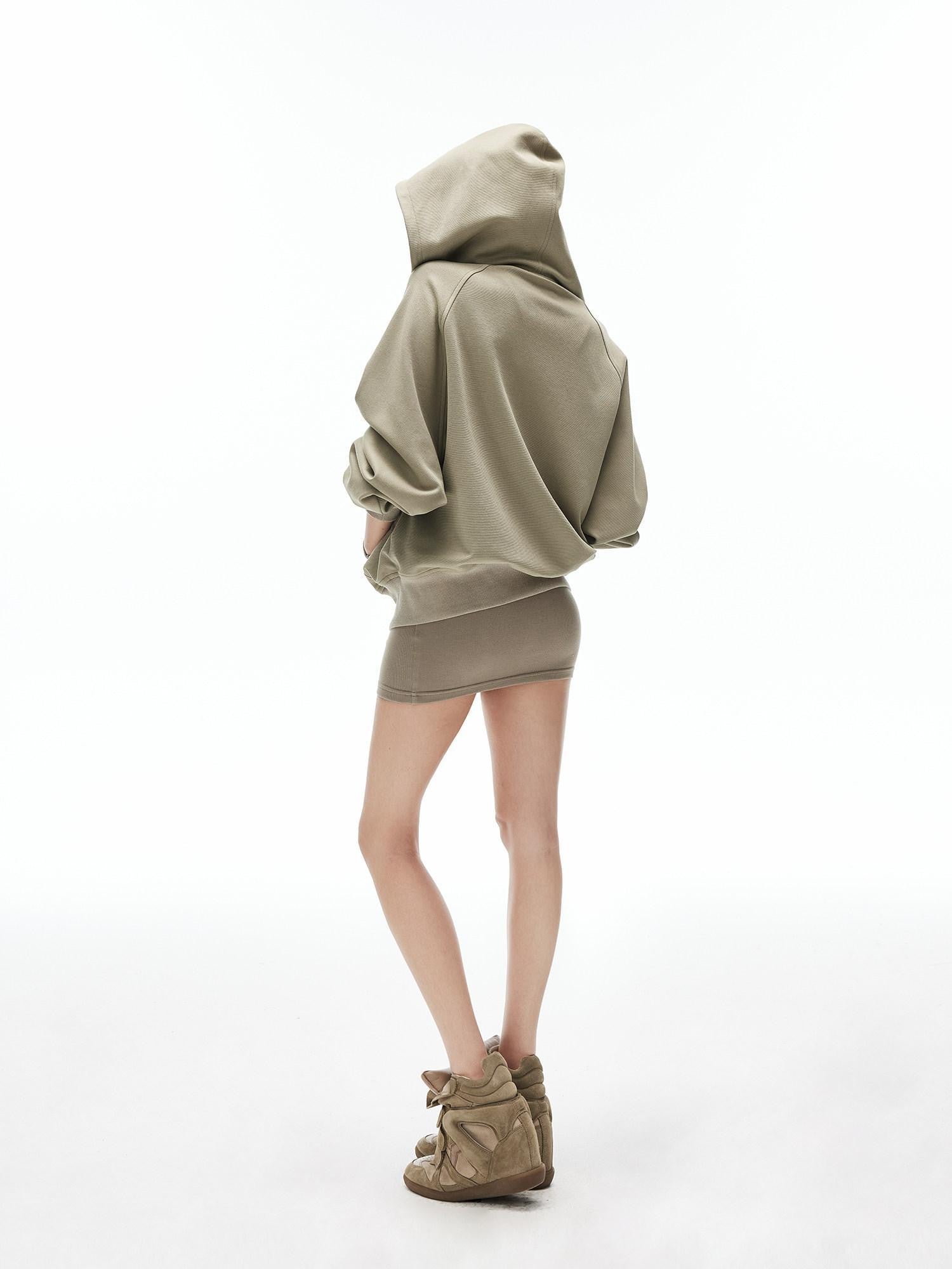 iamxiaa Gray Green Hooded Zip Oversized Women&