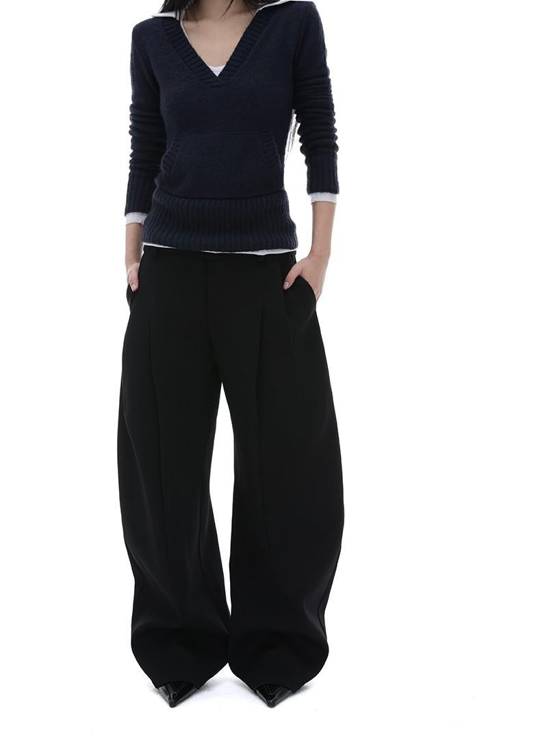 iamxiaa Gray Ribbed V-neck Chunky Knit Plush Women&