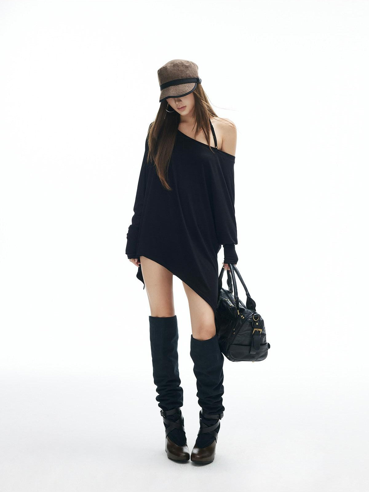 iamxiaa Halter Spaghetti Convertible Asymmetric Batwing Women&