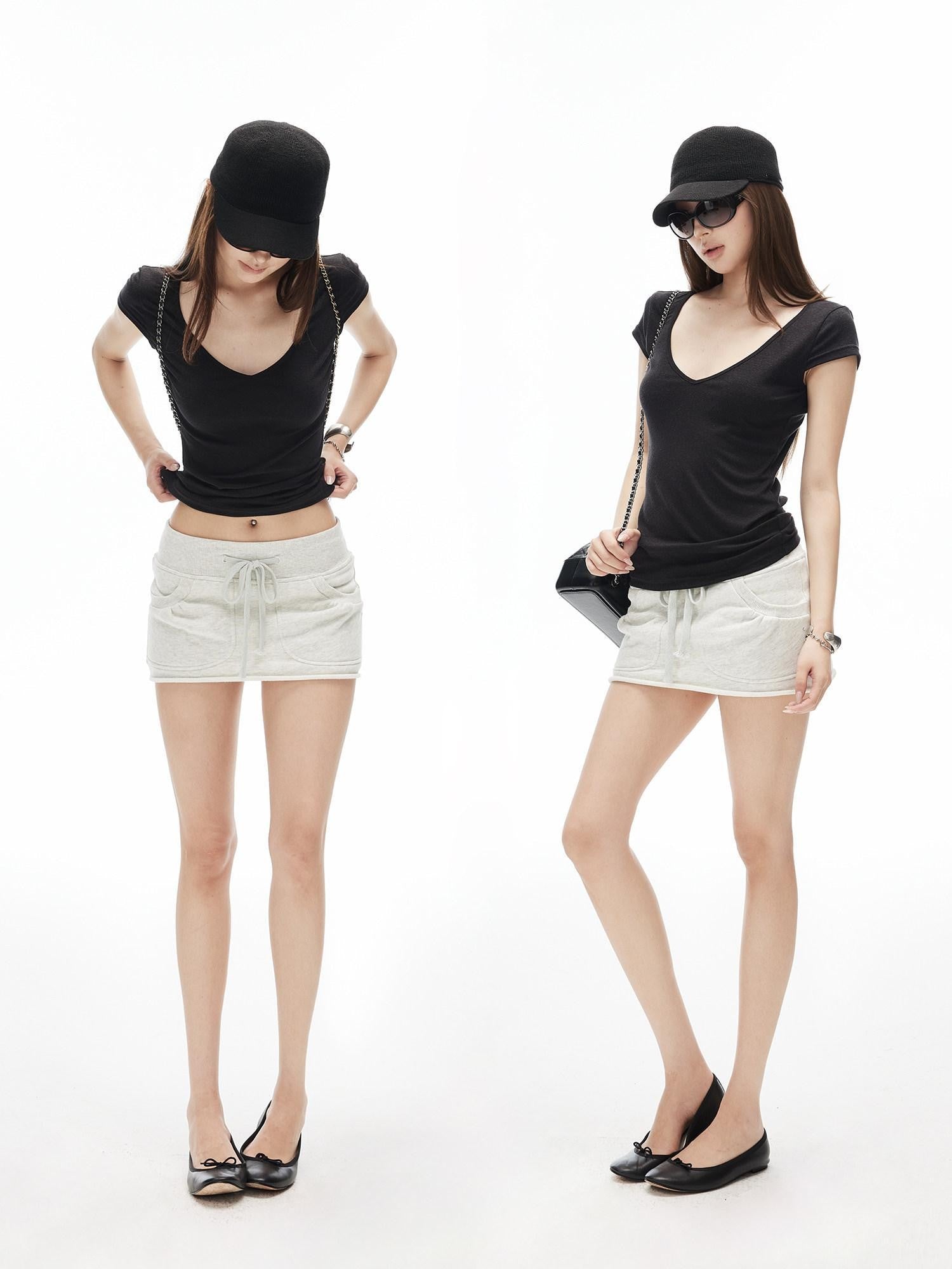 iamxiaa Heather Gray Drawstring Wide Rib Low Waist Women&