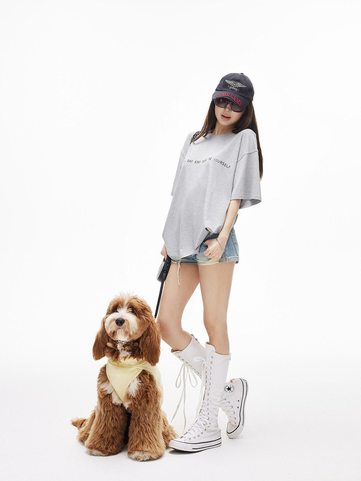 iamxiaa Heather Gray Letter Print Crew Neck Drop Shoulder Women&