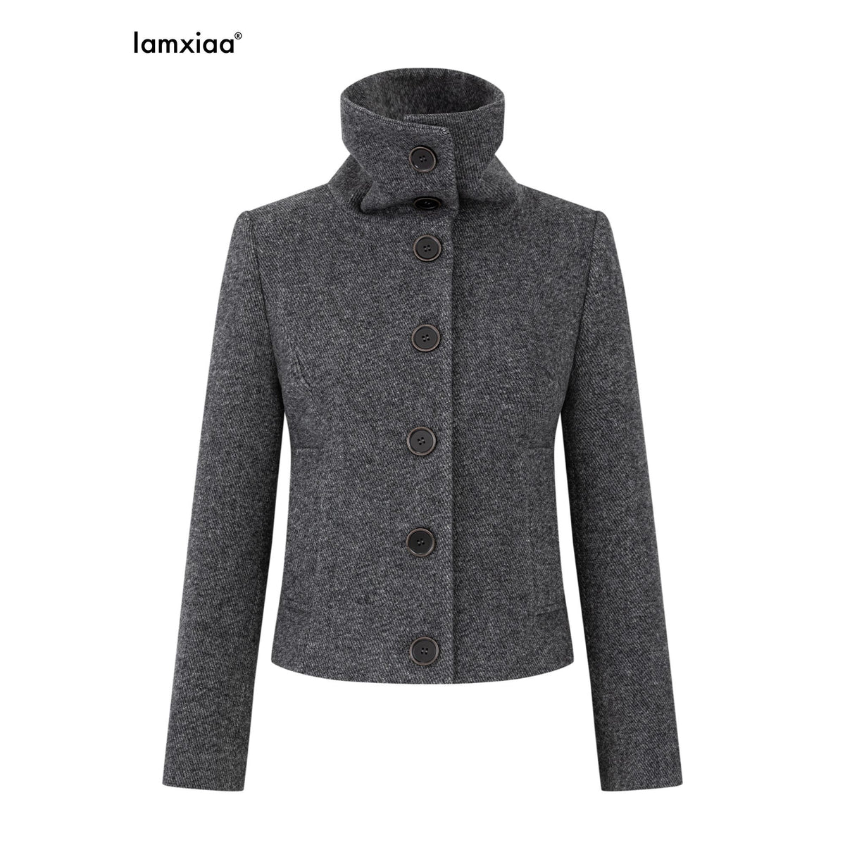 iamxiaa_Heather_Grey_Buttoned_High_Neck_Slim_Fit_Women&
