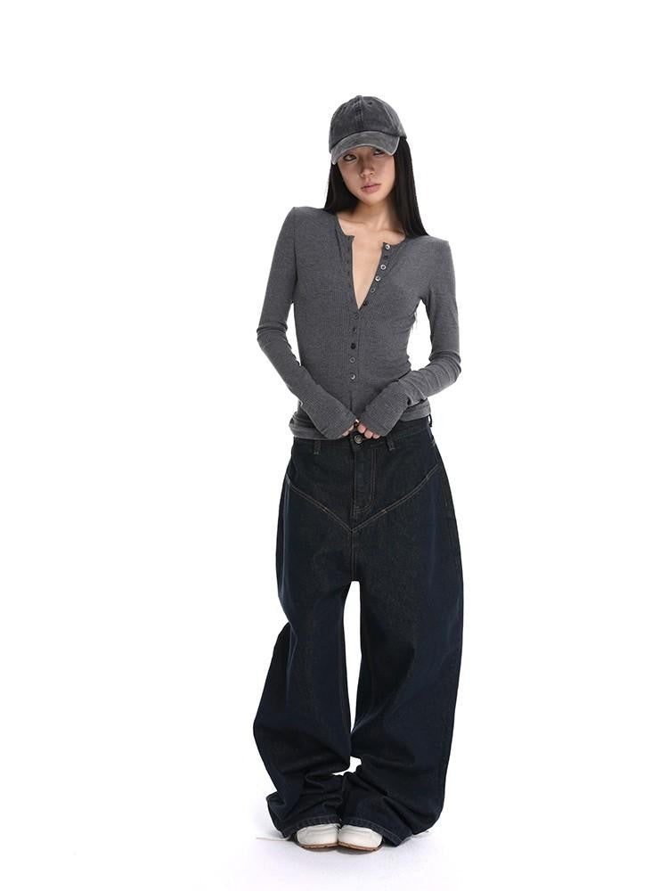 iamxiaa Henley V-neck Slim Fit Women&