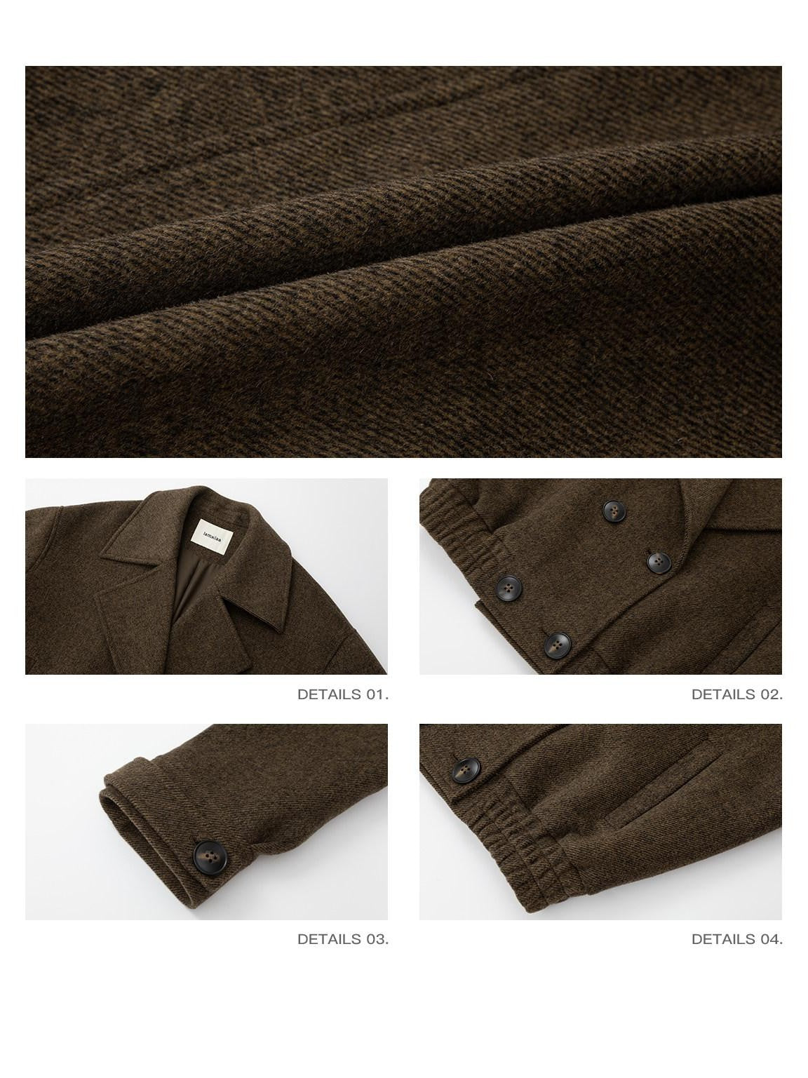 iamxiaa Herringbone Double Breasted Lapel Gathered Hem Women&