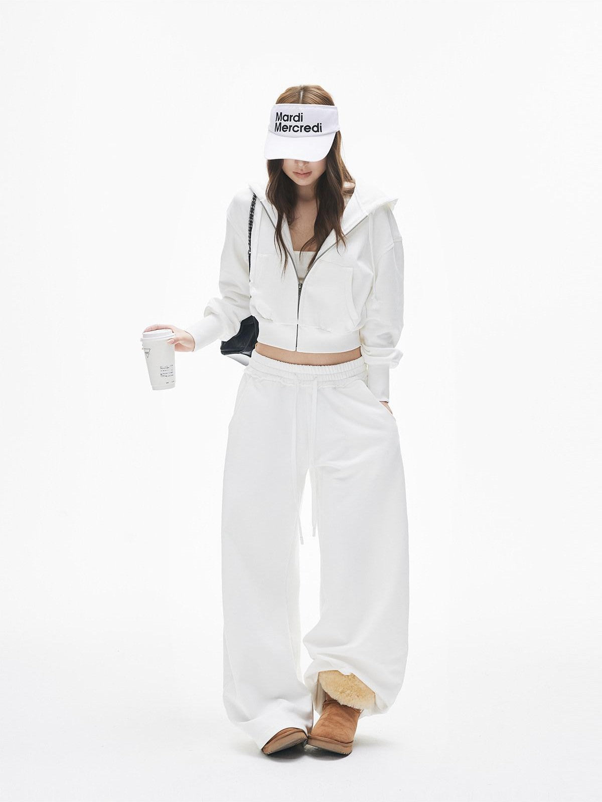 iamxiaa Hooded Cinched Cropped Low Waist Drawstring Curved Women&