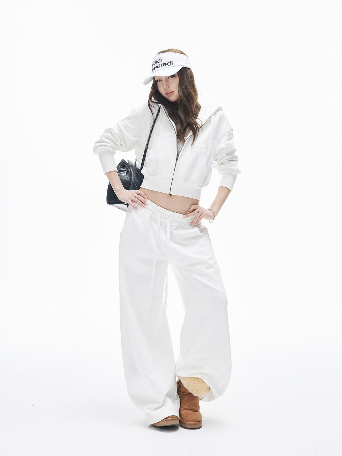 iamxiaa Hooded Cinched Cropped Low Waist Drawstring Curved Women&