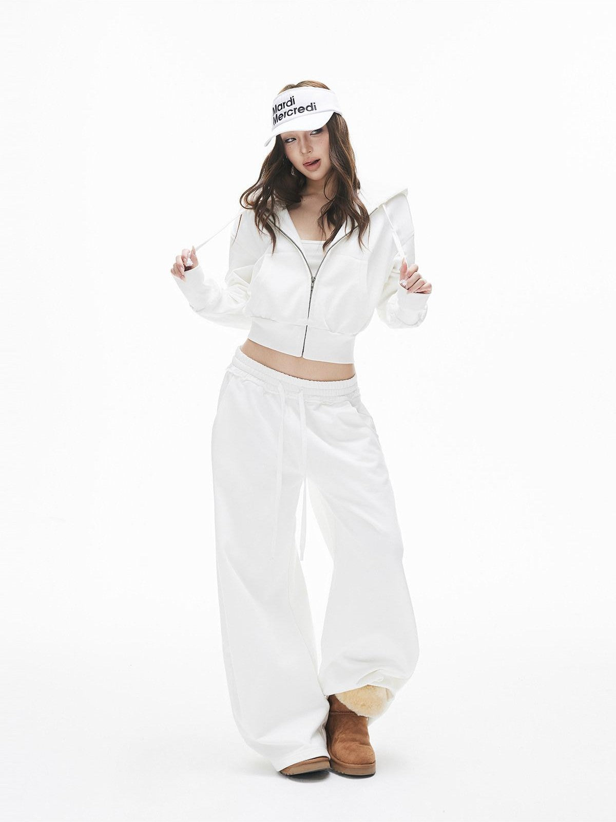 iamxiaa Hooded Cinched Cropped Low Waist Drawstring Curved Women&