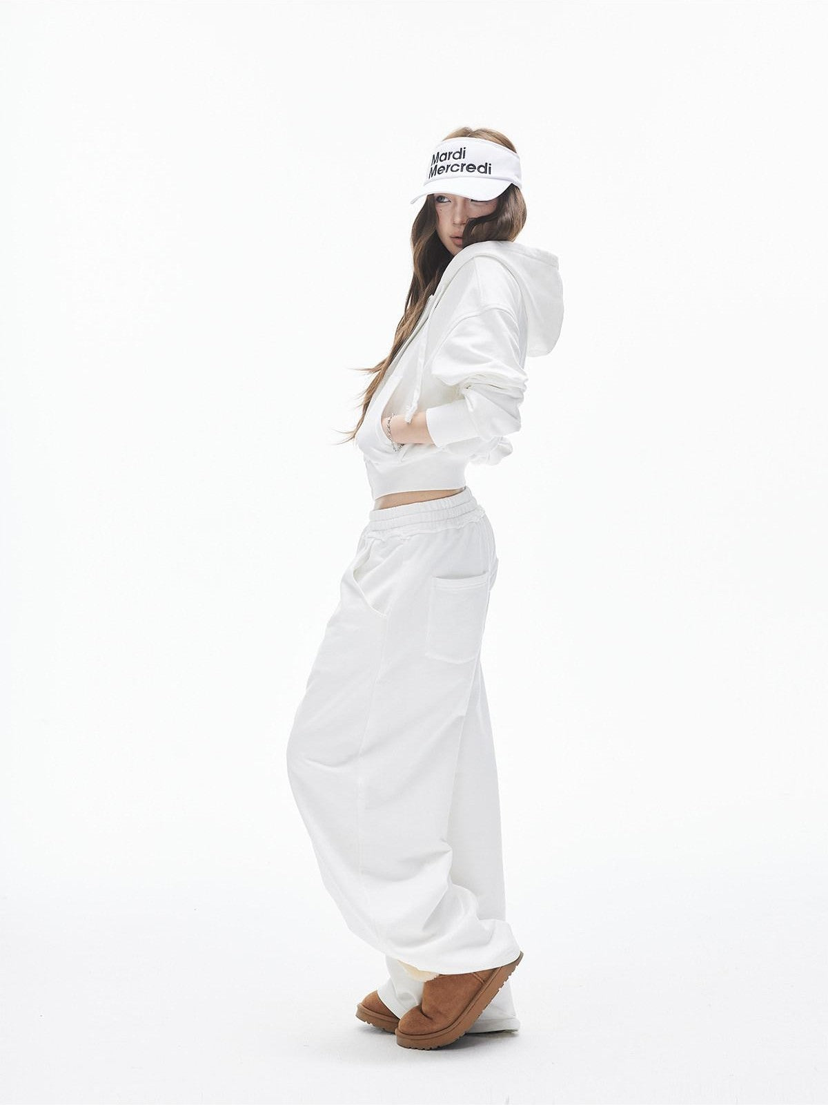 iamxiaa Hooded Cinched Cropped Low Waist Drawstring Curved Women&