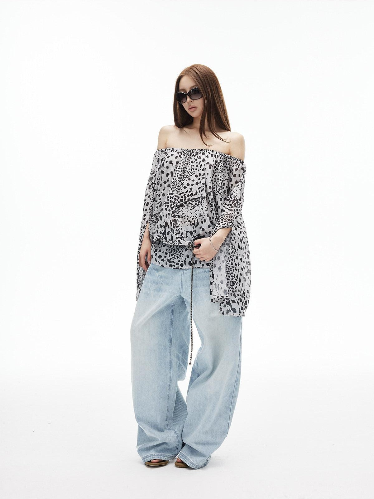 iamxiaa Ice Blue Washed Deconstructed Back Pockets Low Rise Women&