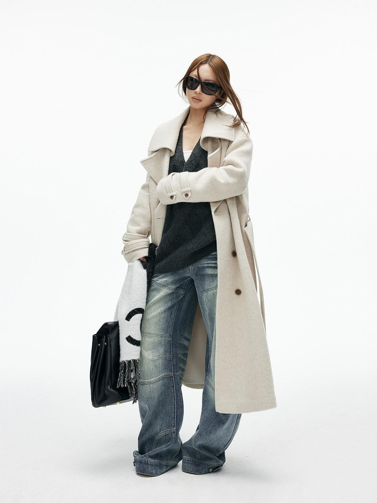 iamxiaa Ivory Deconstructed H Silhouette Notched Lapel Women&