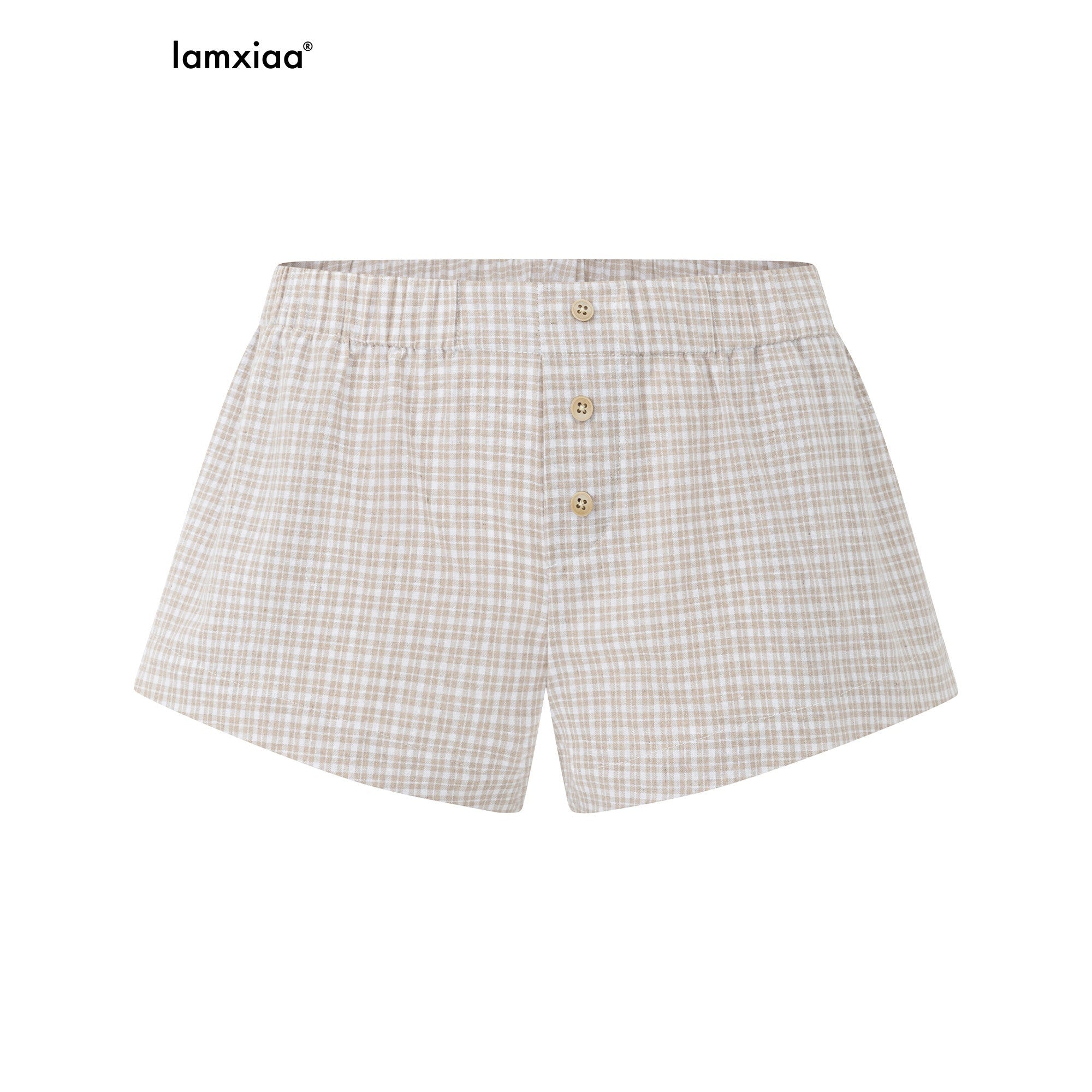 iamxiaa_Khaki_Fine_Check_Drawstring_Waist_Women&
