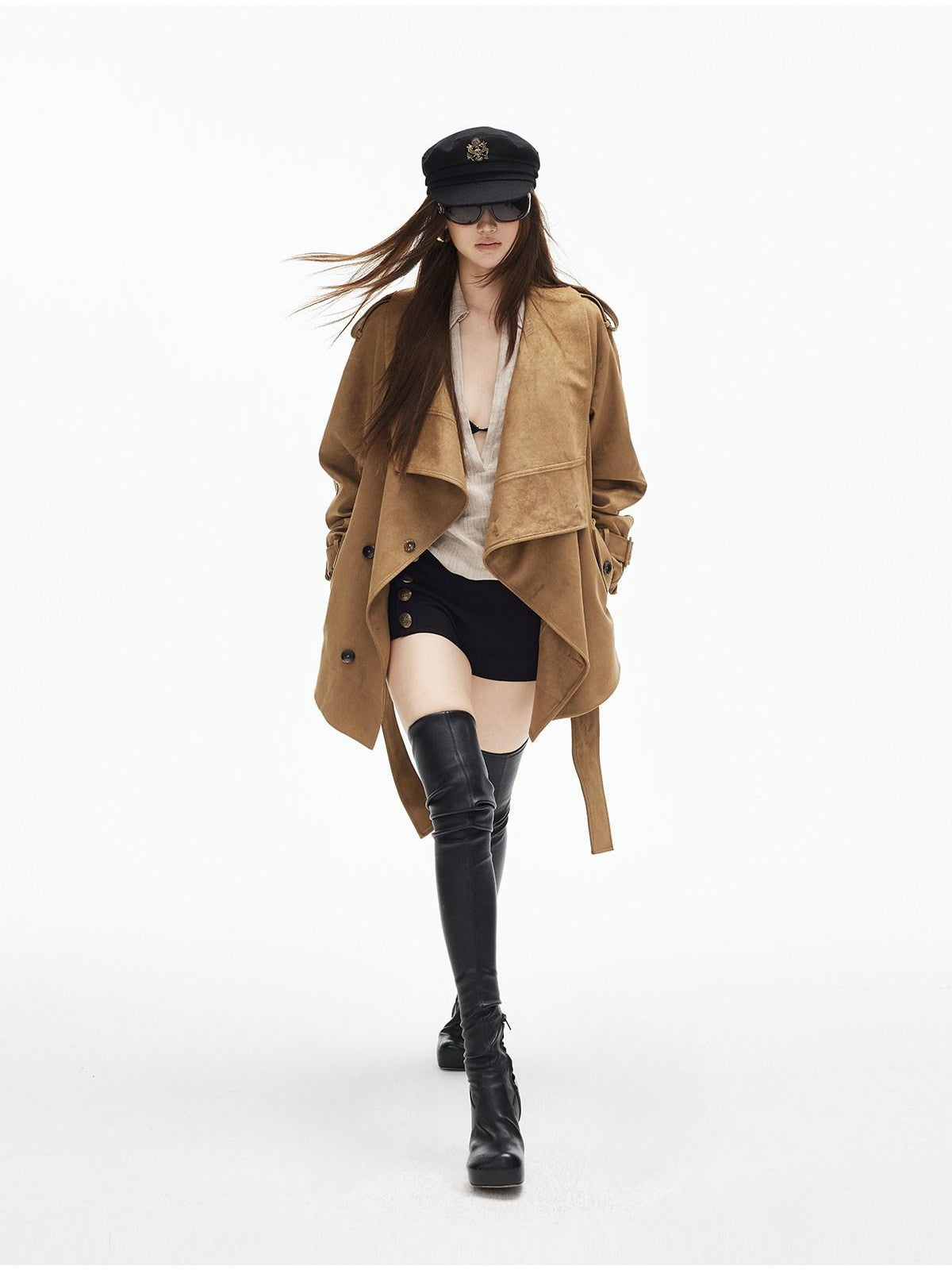 iamxiaa Khaki Textured V-neck Back Tie Drop Shoulder Women&