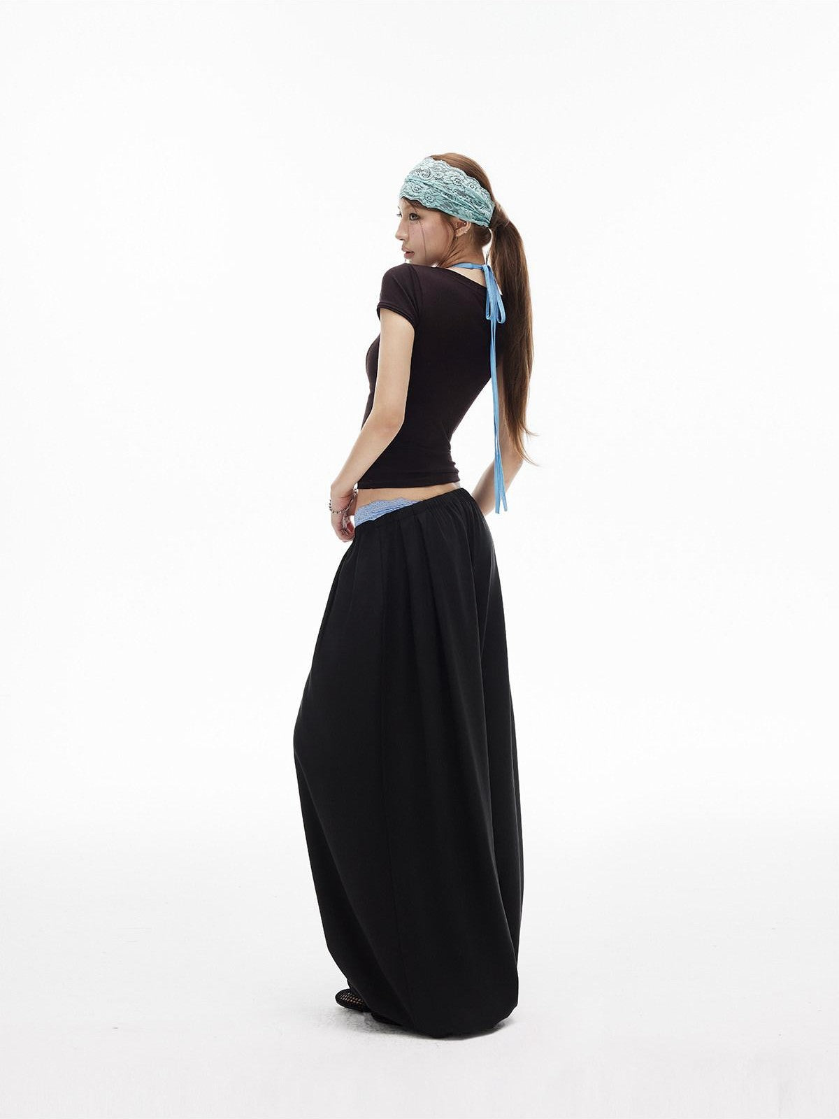 iamxiaa Lantern Wide Leg Low Waist Adjustable Drawstring Women&