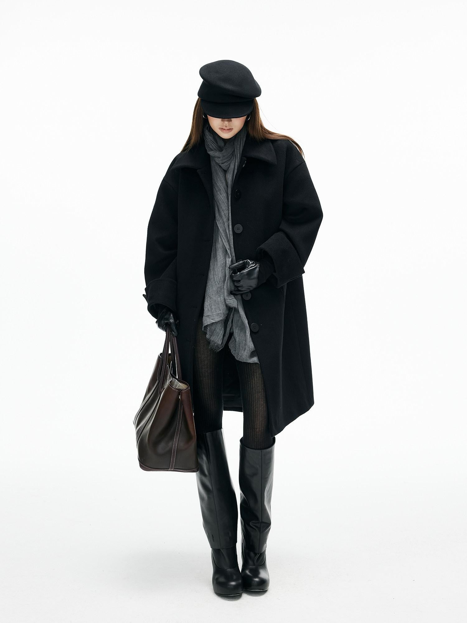 iamxiaa Lapel Hline Cocoon Sleeve Button Front Women&