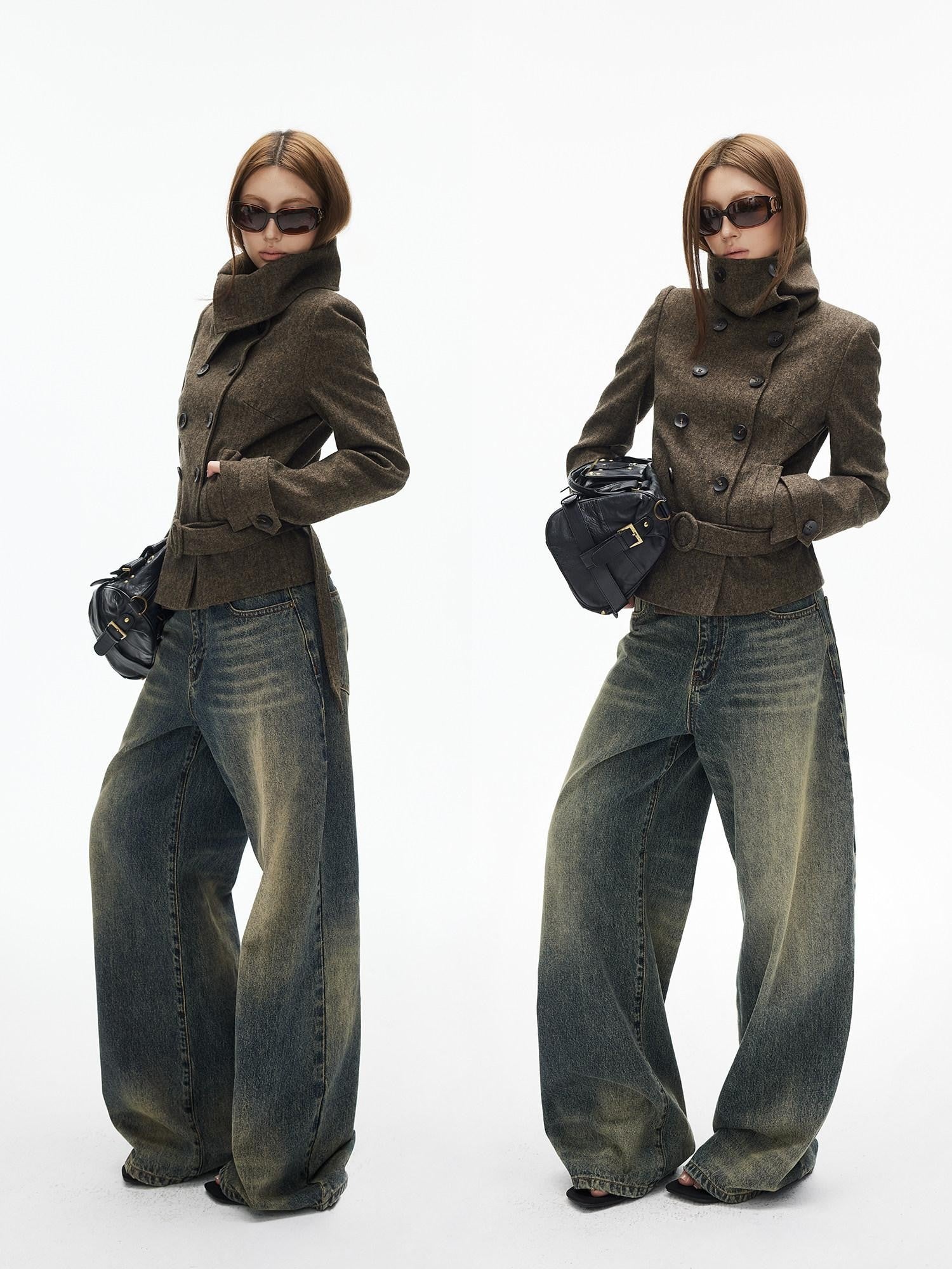 iamxiaa Large Lapel Double Breasted Versatile Belted Women&