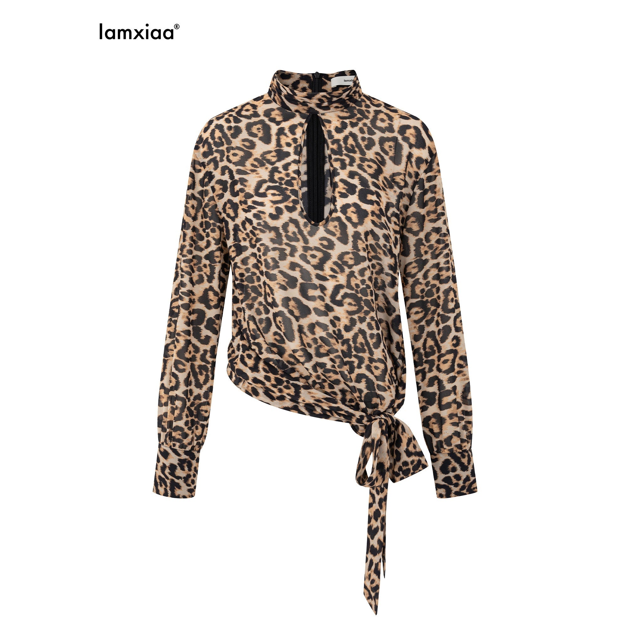 iamxiaa_Leopard_Print_Stand_Collar_Teardrop_Cutout_Ribbon_Women&