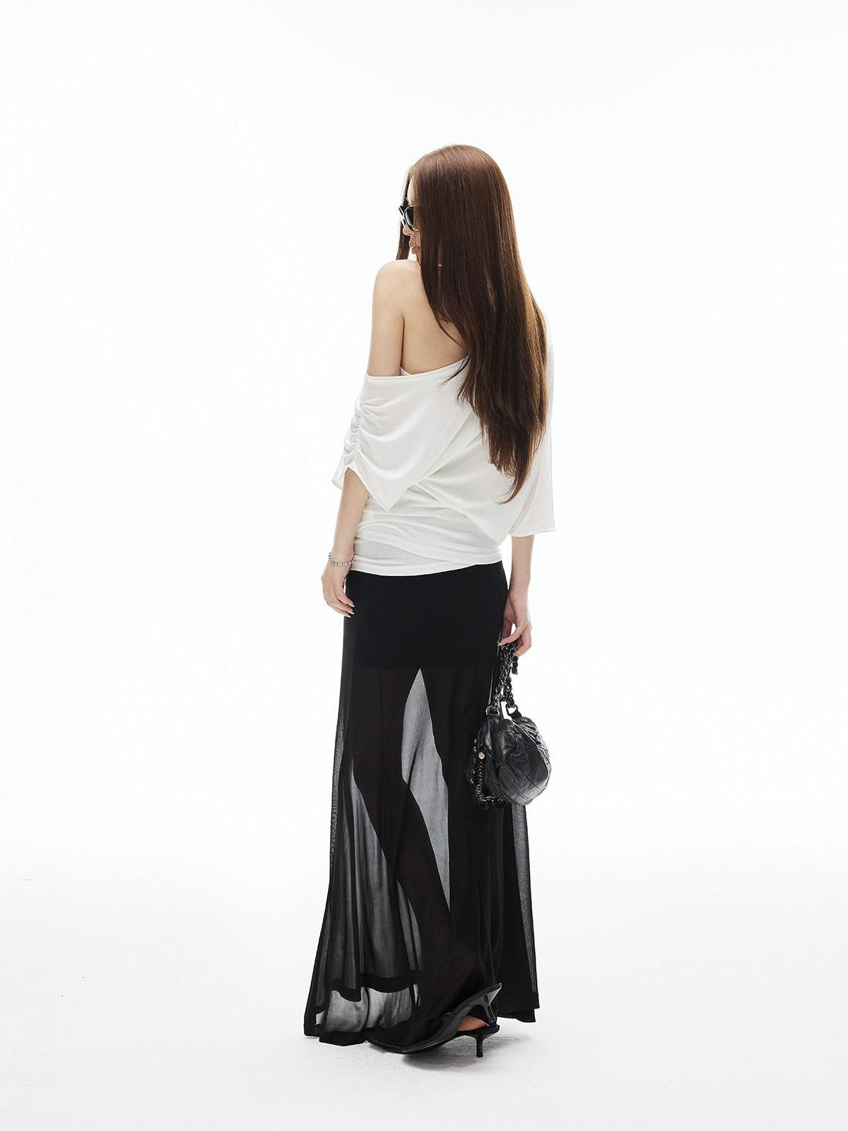 iamxiaa Lightweight Sheer Fitted Racerback One Shoulder Women&