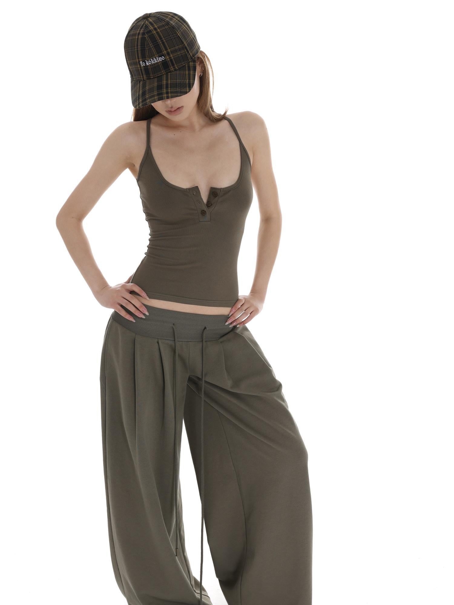 iamxiaa Low Rise Wide Ribbed Floor Length Sporty Women&
