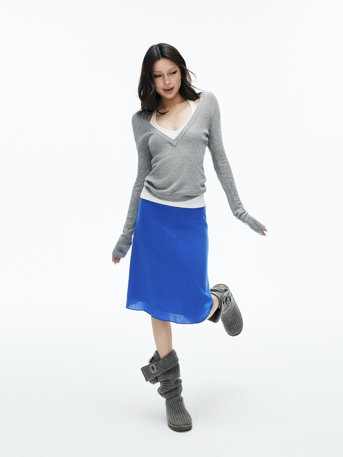 iamxiaa Low Waist Triangle Stitch A Line Lyocell Linen Women&