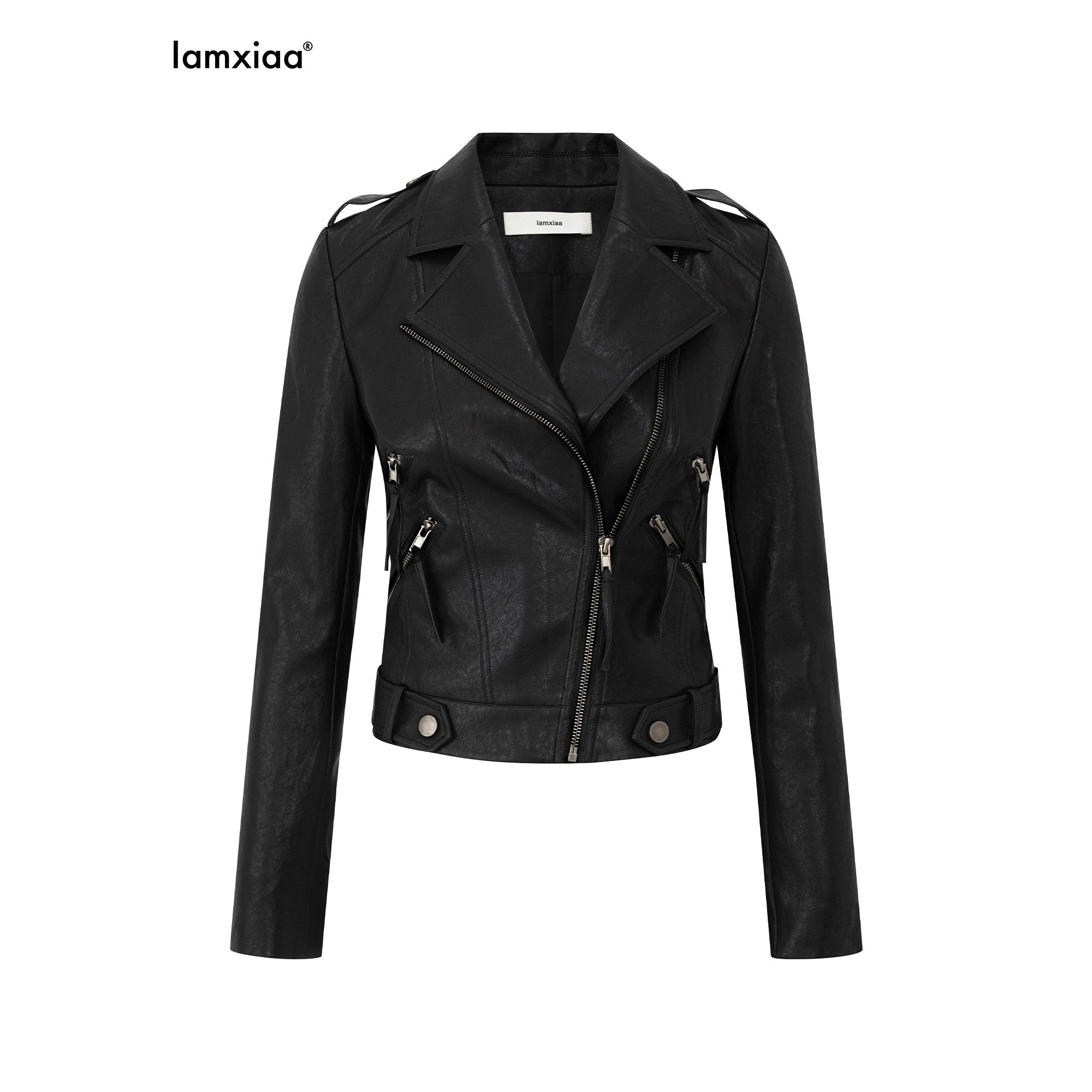 iamxiaa_Matte_Notch_Lapel_Zipper_Techwear_Slim_Short_Women&