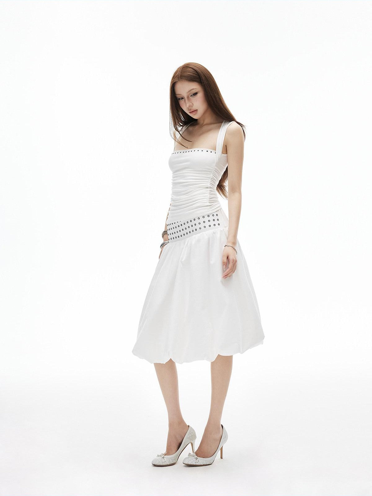 iamxiaa Metal Ring Strapless Voluminous A Line Convertible Women&