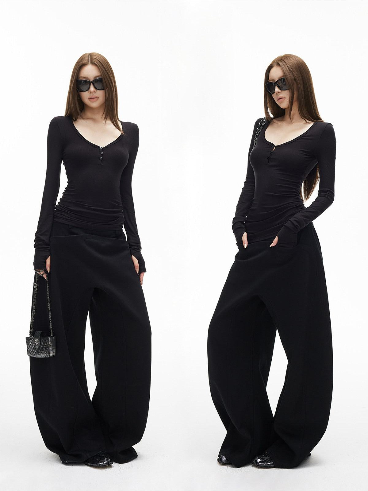 iamxiaa Minimalist Panelled Curved Seam No Fly Low Rise Women&