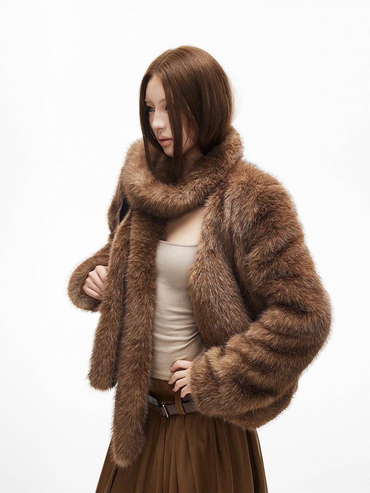 iamxiaa Natural Brown V-neck Oversized Silhouette Women&